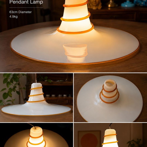Vintage Murano UFO Pendant Light 63cm Opaline Glass