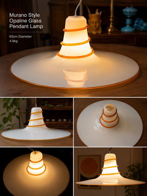 Vintage Murano UFO Pendant Light 63cm Opaline Glass