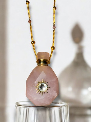 Rose Quartz Perfume Bottle Necklace like new, pink