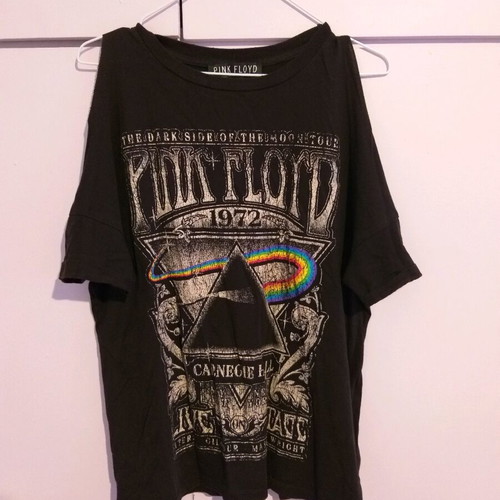Pink Floyd short-sleeve blouse like new, black with shoulder cutouts