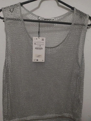 Zara silver sleeveless blouse with holes, new with tag