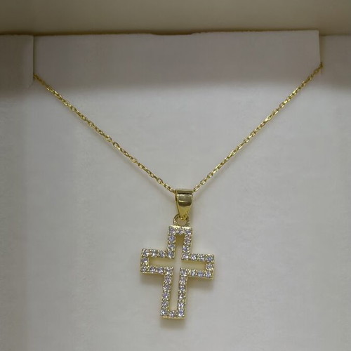 Silver 925 gold-plated cross with white stones and chain
