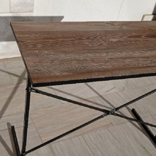 Metal table with MDF surface.