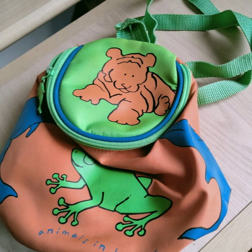 Backpack with ecological label like new, green and orange