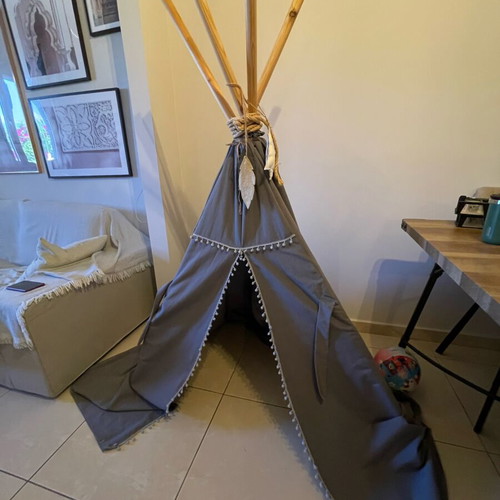 Tsoxolic handmade children's teepee tent with floor cushion, grey