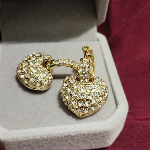 Earrings hoops with hearts and rhinestones, stainless steel new
