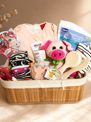 Newborn Baby Girl Gift Basket, 12 baby items, 0-3 months