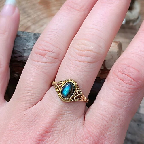 Brass ring with labradorite new, adjustable size