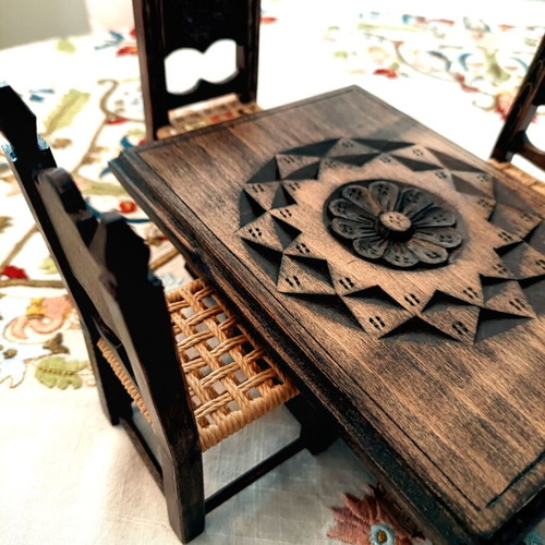 Handmade woodcarved living room set new, miniature beech wood