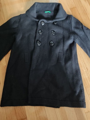 Γυναικεία ζακέτα Benetton με ζώνη και μανίκι 3/4 μεταχειρισμένη, μαύρη