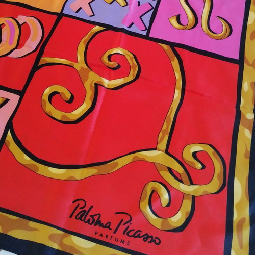 Scarf Paloma Picasso original 87/87 cm new, red colorful