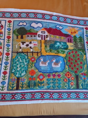 Gobelin embroidery on thick fabric 94x62cm like new decorative