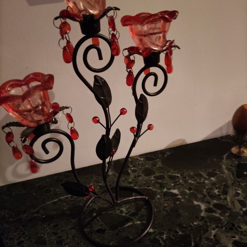 Vintage candlestick used, metal with glass