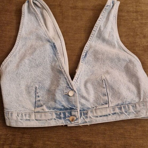 Stradivarius denim bustier top like new, faded blue, size XL