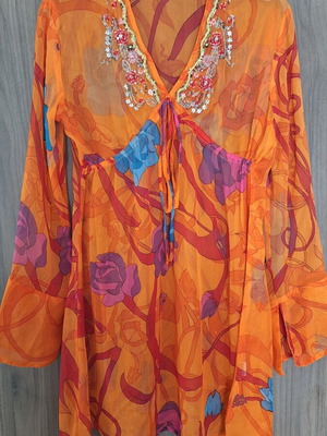Italian kaftan like new with beads and cord details, one size