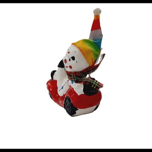 Vintage ceramic clown figurine in cart used, handpainted