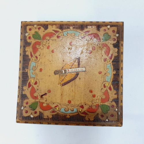 Vintage wooden hand-painted cigarette box, 70s
