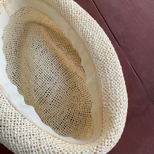Straw summer beach hat used, beige