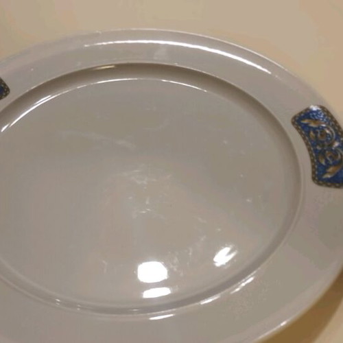 Serving platter used white with blue gold design diameter 30cm