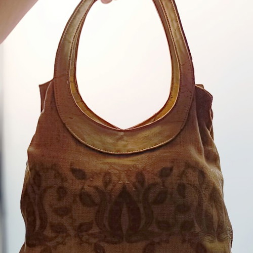 Mandarino linen handbag used, beige with gold details
