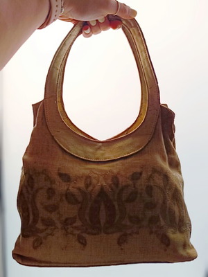 Mandarino linen handbag used, beige with gold details