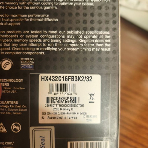 HyperX Fury DDR4 32GB RAM with 2x16GB modules 3200 speed for desktop, like new