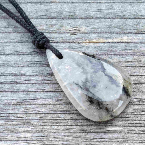 Tourmaline Quartz Amulet new, natural stone pendant