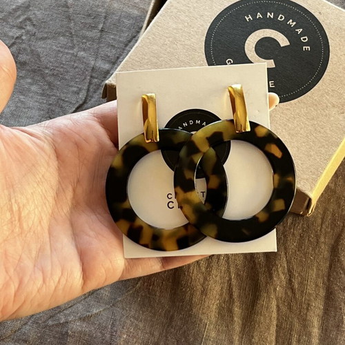 Christina Christi handmade earrings new, black and gold