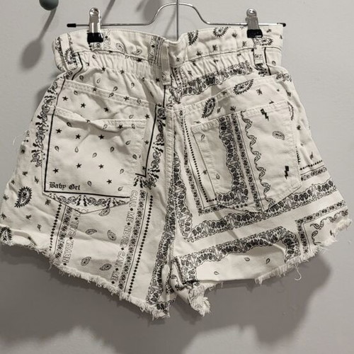 Bershka white denim shorts with bandana pattern, used, size M