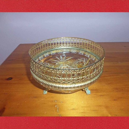 Tabletop metal fondue pot used with intricate decoration
