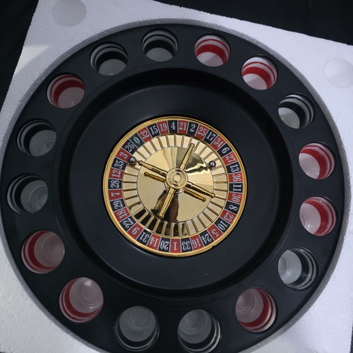 Roulette Lucky Shot Drinking Game with 16 Shot Glasses used, 2-8 players