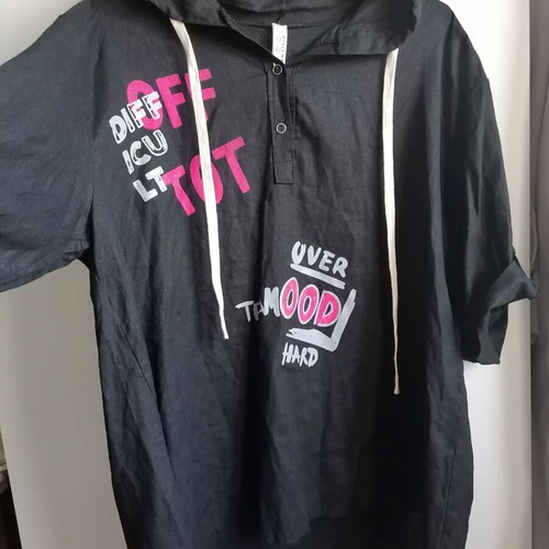 New Style long linen-viscose hooded blouse XXL, black