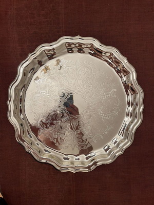 Vintage Round Carved MSIL Alpaca Serving Tray 38cm Like New