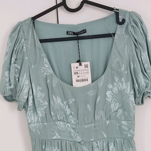Zara satin dress green mint green XS new for wedding and baptism