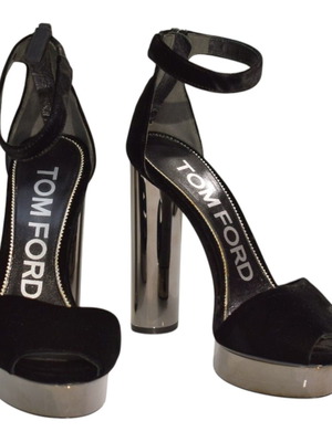Tom Ford black velvet gunmetal platform sandals EU 37