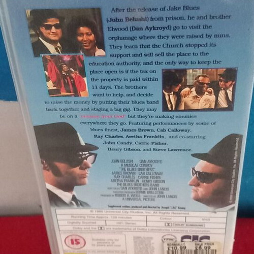 The Blues Brothers VHS tape, comedy action biography