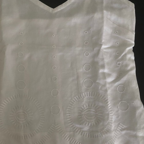 Vintage linen embroidered sleeveless top used, white, size S