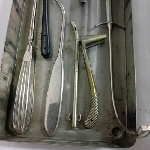 Medical instruments used, 18 pieces, interwar period in inox box