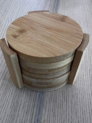Wooden coasters set with base used
