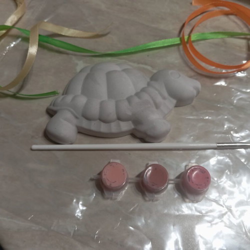 Gypsum turtle with brush and paints new