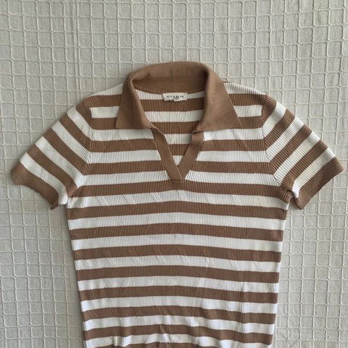 Rio & Rian striped blouse used, size L/XL, white and brown