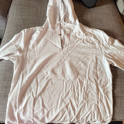 White linen men's hoodie shirt new, size M