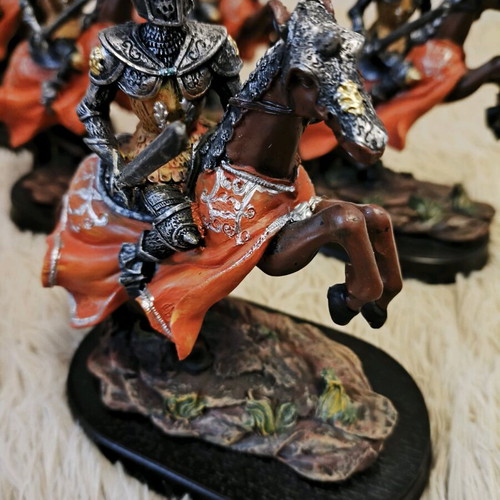 Medieval Knight on Horse Hand-Painted Resin Figurine Like New