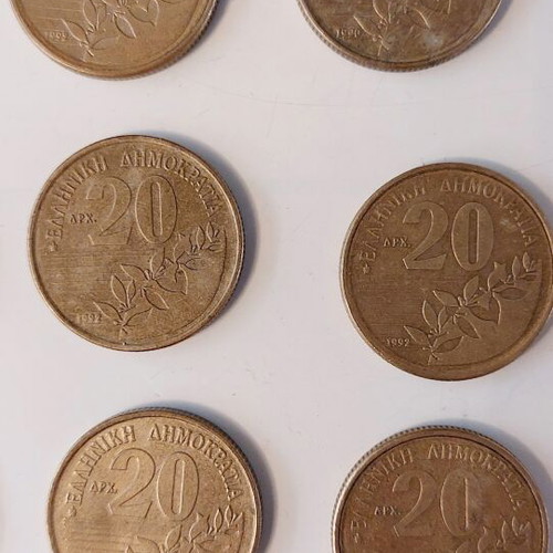 Set of 13 Greek 20 Drachma Coins Dionysios Solomos used