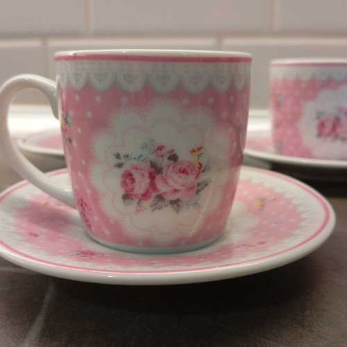 Modern House coffee cup set of 6, pink roses