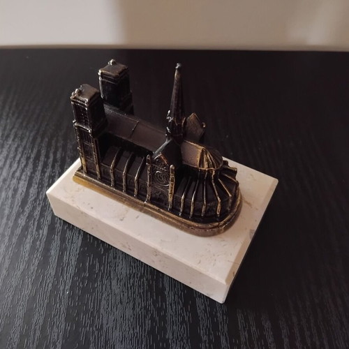 Notre-Dame de Paris vintage souvenir miniature used, metal on marble base