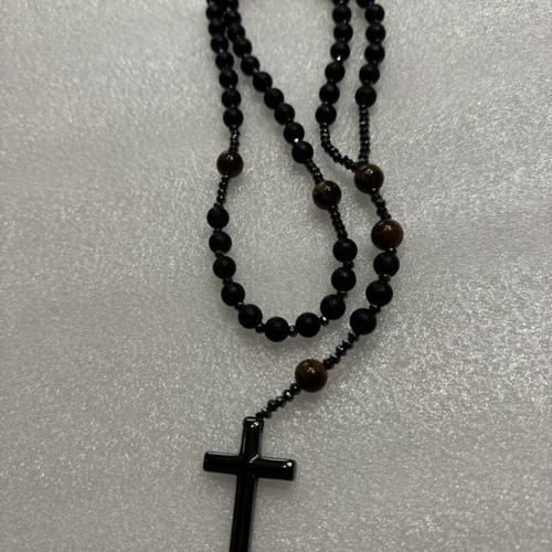 Cross necklace large, new, length 52cm, black and brown