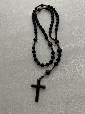 Cross necklace large, new, length 52cm, black and brown