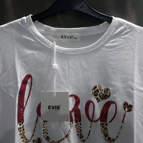 Γυναικεία μπλούζα άσπρη με σχέδιο Love και ροζ στρασάκια, καινούργια