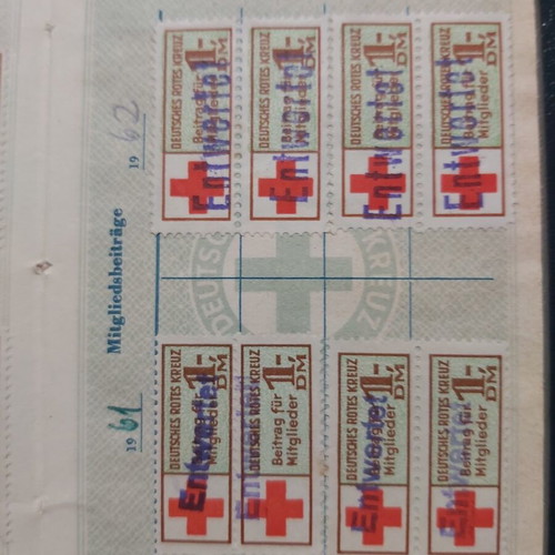 German Red Cross Membership Booklet used with photo and stamps 1959-1964